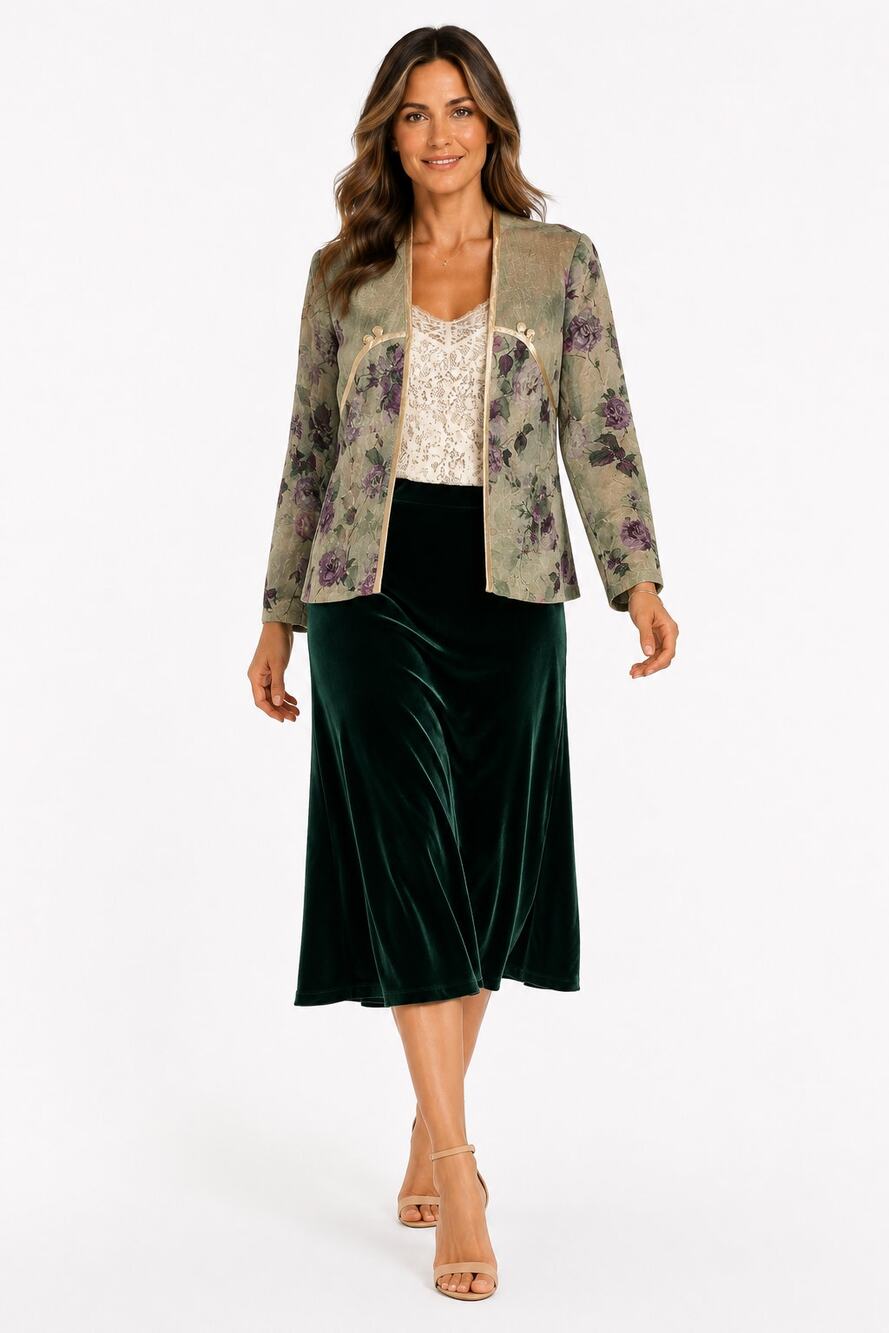 S202 SL Fashions Floral Open Front Jacket Sage Purple Size 8 Made USA